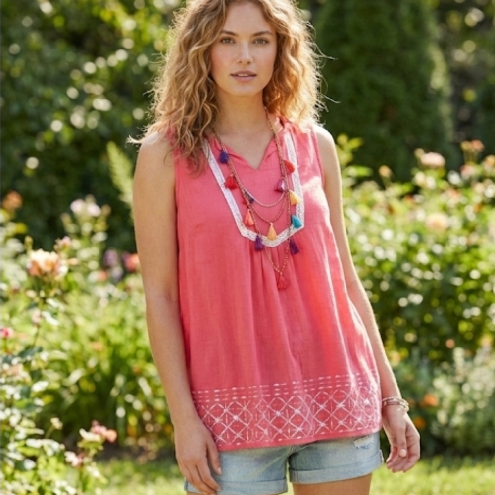 CARIBBEAN JOE Exotic Escape Gauzy Vibrant Pink Sleeveless Boho Tunic  NWT